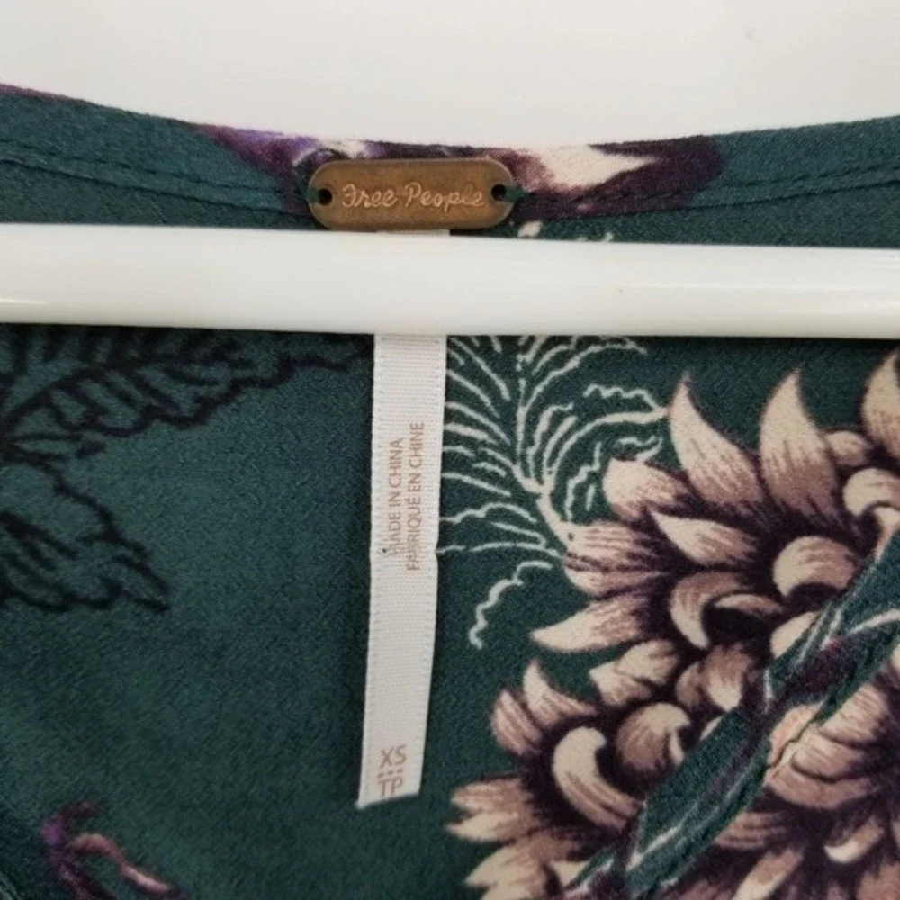 Free People Heartbeat Bell Sleeve Emerald Green Floral Dress XS Fairy Boho Flowy - Picture 5 of 13